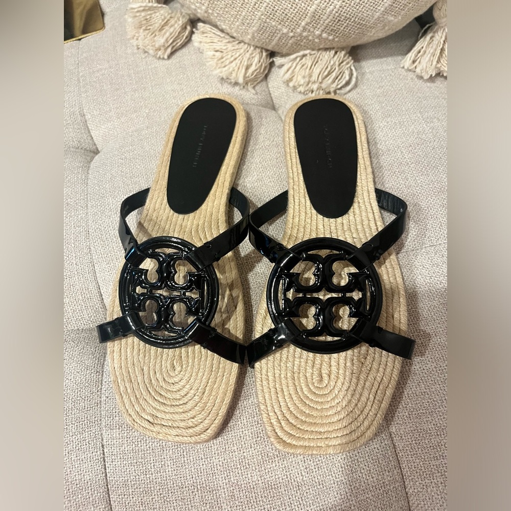 Tory Burch Women's Bombe Miller Leather Espadrille Slides 9 1/2